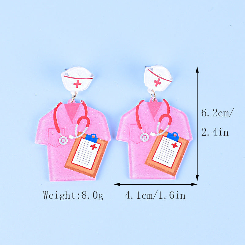 Wholesale Nurses' Day Pink Blue Nurse Uniform Nurse Cap Stethoscope Nurse Syringe Earrings